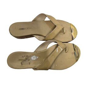 Jimmy Choo Beige Patent Leather Pence Cork Wedge Sandal size 7